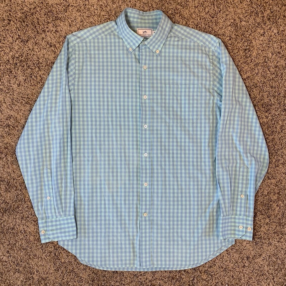 Southern Tide Shirt Men M Blue Long Sleeve Button Down Classic Fit Gingham Check